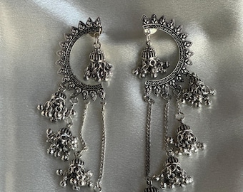 Silver Jhumka Ear Cuffs
