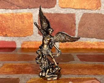Vintage St. Michael Archangel Slaying Demon Mini Statue - Saint Michael Miniature Altar Statue