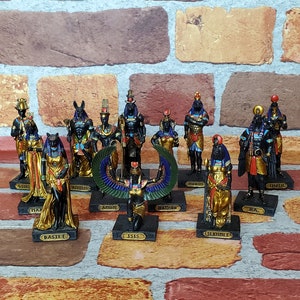 Vintage Ancient Egyptian Deities Set of 12 Figurines - Miniature Ancient Egyptian Gods and Goddess Altar Statues
