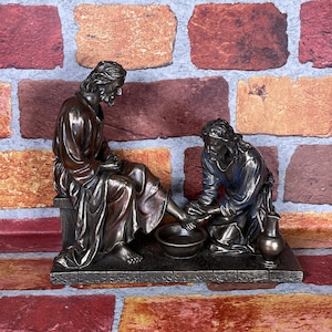 Vintage Jesus Washing Disciple Feet Statue - Maundy - John 13 - Christian Home Decor Confirmation Gift Baptism