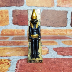 Vintage Seated Horus on Throne Figurine - Miniature Egyptian God Horus Altar Statue