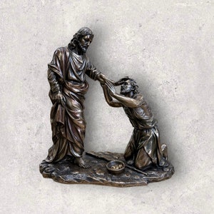Vintage Jesus Healing the Blind Man Statue - Christian Home Decor Confirmation Gift Baptism