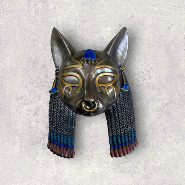 Vintage Bastet Mask Wall Hanging - Egyptian Cat Goddess Bast Wall Plaque Art