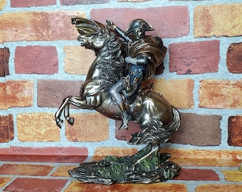 Vintage standbeeld van Napoleon Bonaparte - Koud gegoten brons - Napoleon steekt de Alpen over / Standbeeld Sint-Bernarduspas