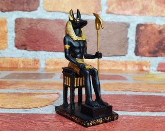 Vintage Anubis in Throne Figurine - Miniature Egyptian God Anubis Altar Statue