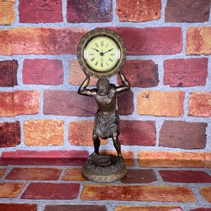 Vintage Atlas Clock Statue - Greek Titan Atlas Carrying Globe Desk Clock Statue