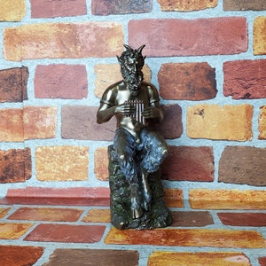 Vintage Pan Sitting on Rock Statue - Altar Statue