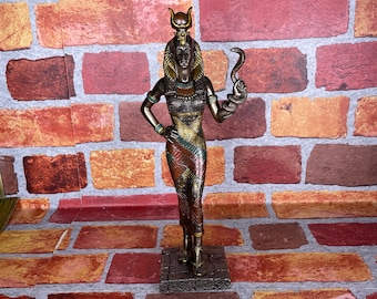 Vintage Goddess Hathor Statue - Ancient Egyptian Goddess Hathor Holding Snake