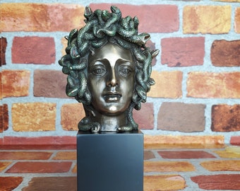 Vintage Medusa Bust on Plinth - Ancinent Greek Gorgon Medusa