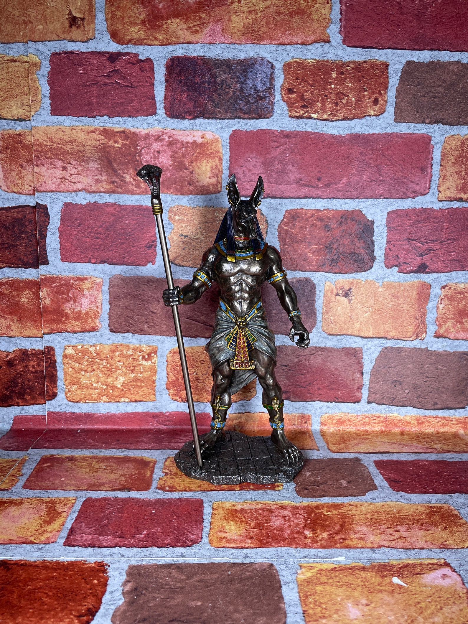 Vintage Anubis Standing With Staff Statue Etsy