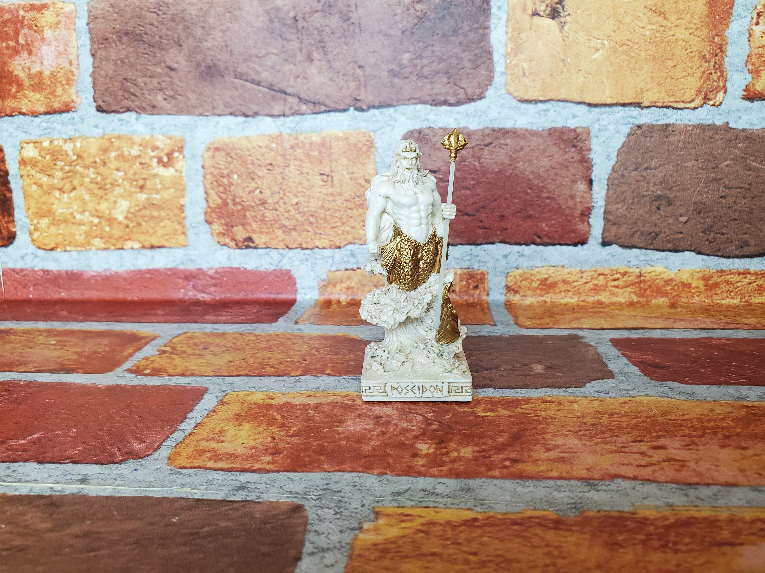 Vintage Poseidon Figurine - Miniature Greek God Poseidon Altar