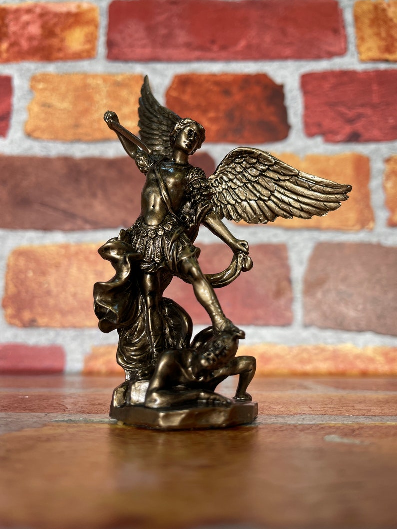 Vintage St. Michael Archangel Slaying Demon Mini Statue Etsy