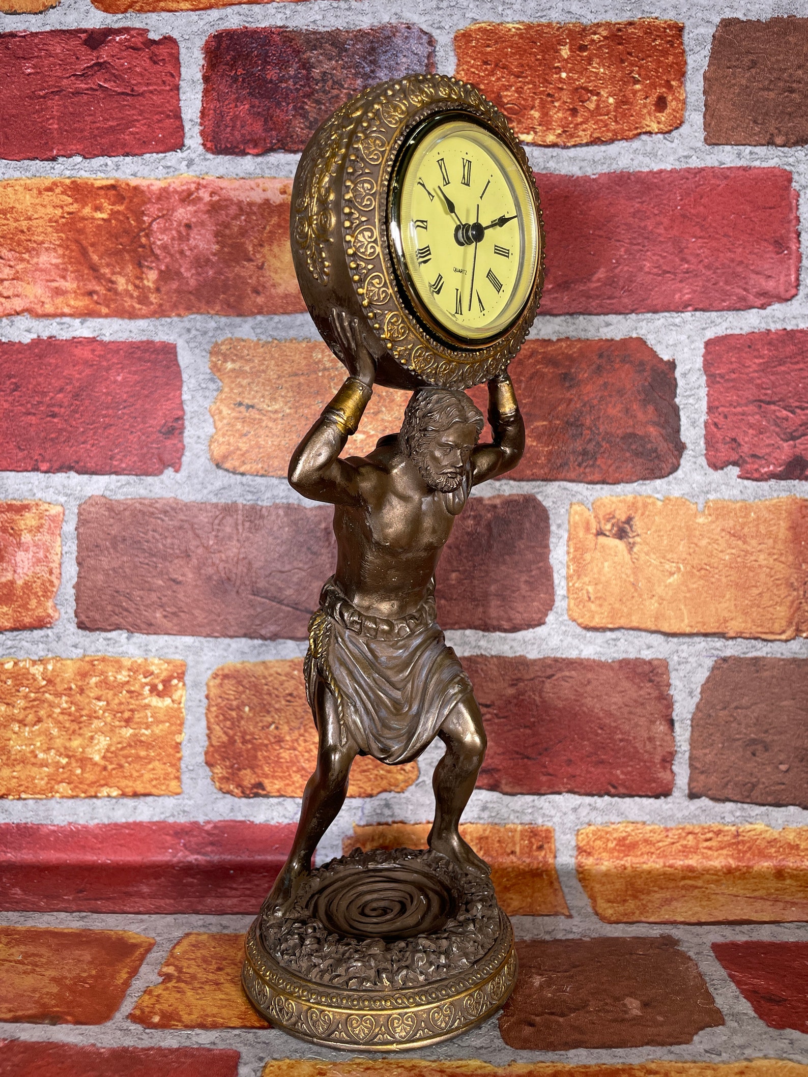 Vintage Atlas Clock Statue Greek Titan Atlas Carrying Globe Etsy
