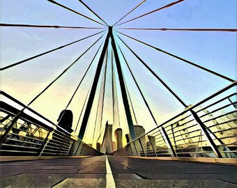 LONDON, Golden Jubilee Bridge, London Artwork, London Travel Print, London Illustration, London Gifts, London Wall Art, London Decor, River