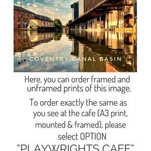 Coventry Canal Basin photograph as displayed at Playwrights Café.