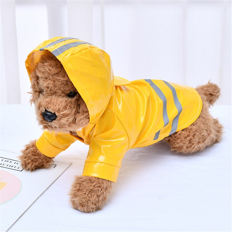 Pet Dog Puppy Reflective Striped Waterproof Hooded Raincoat PU Etsy
