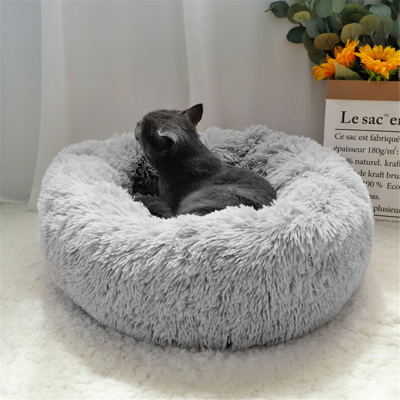 Pet Dog Bed Warm Fleece Round Dog Kennel House Long Plush Etsy