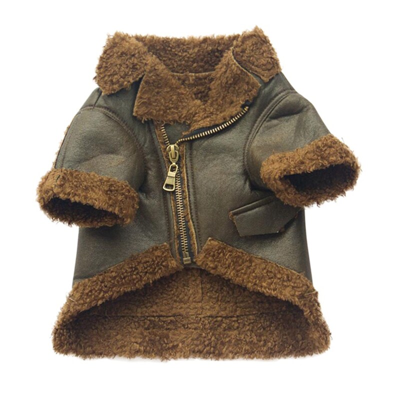 Pet Buckskin Dog Clothes Retro Leather Zipper Jacket Coat ...