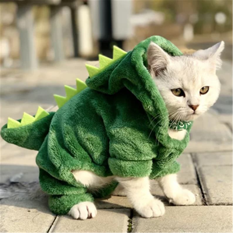 Pet Cat Clothes Funny Dinosaur Costumes Winter Warm Plush Cat Etsy