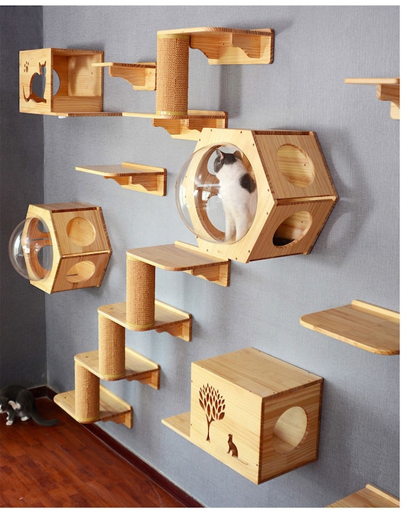 Cat Climbing Frame Pet Cat Tree House Wood Kitten Jumping Etsy