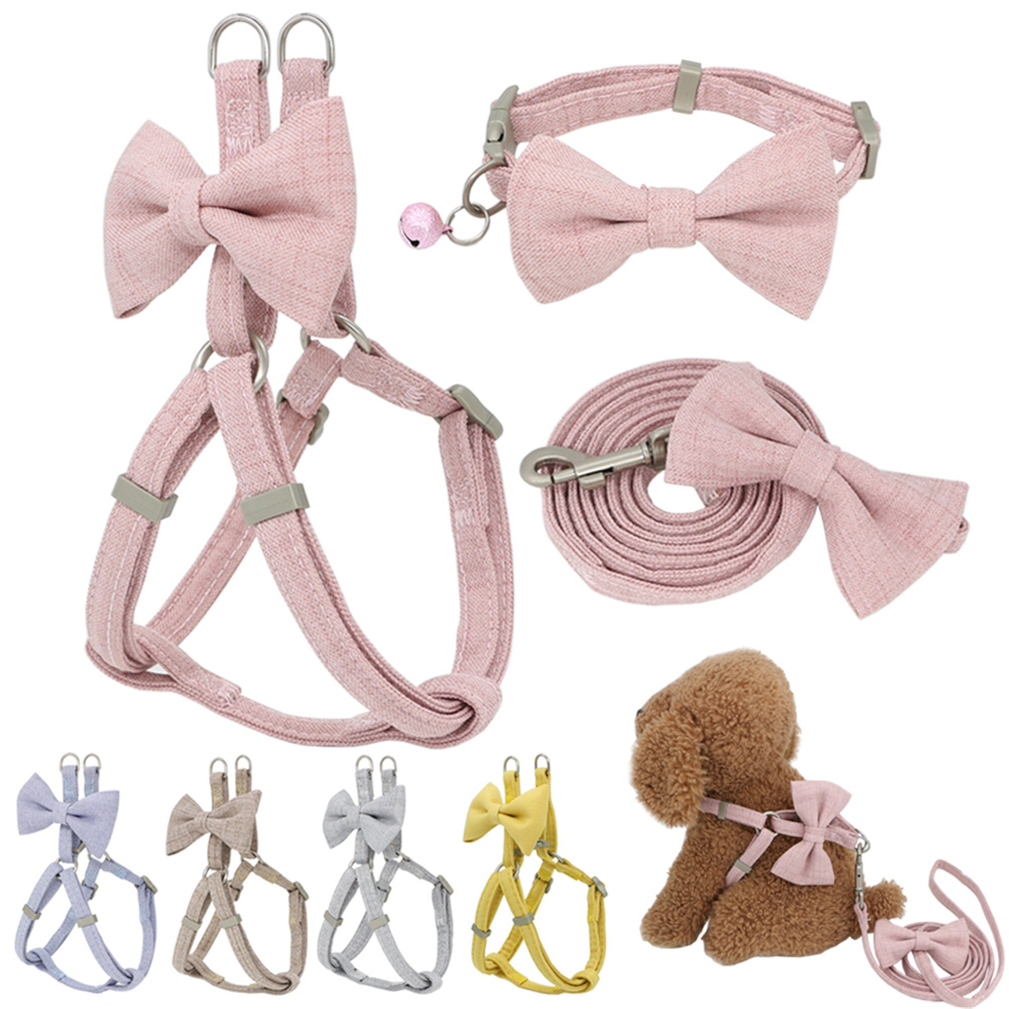 Dog Harness Leash Collar Set Adjustable Soft Cute Bow Double Etsy