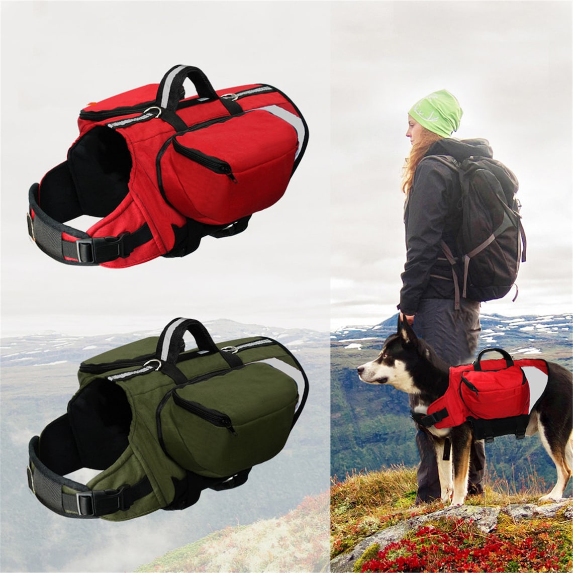 Outdoor Dog Backpack Harness Reflective Dogs Pack Hound Travel Etsy