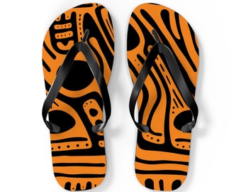Flip Flops Black and Orange African Beach Summer Sandals