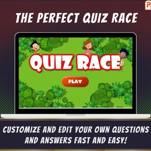 Editable Kids Classroom Quiz Race PowerPoint Game Template, Virtual Game, Virtual PowerPoint Home School - PC Mac and iPad compatible
