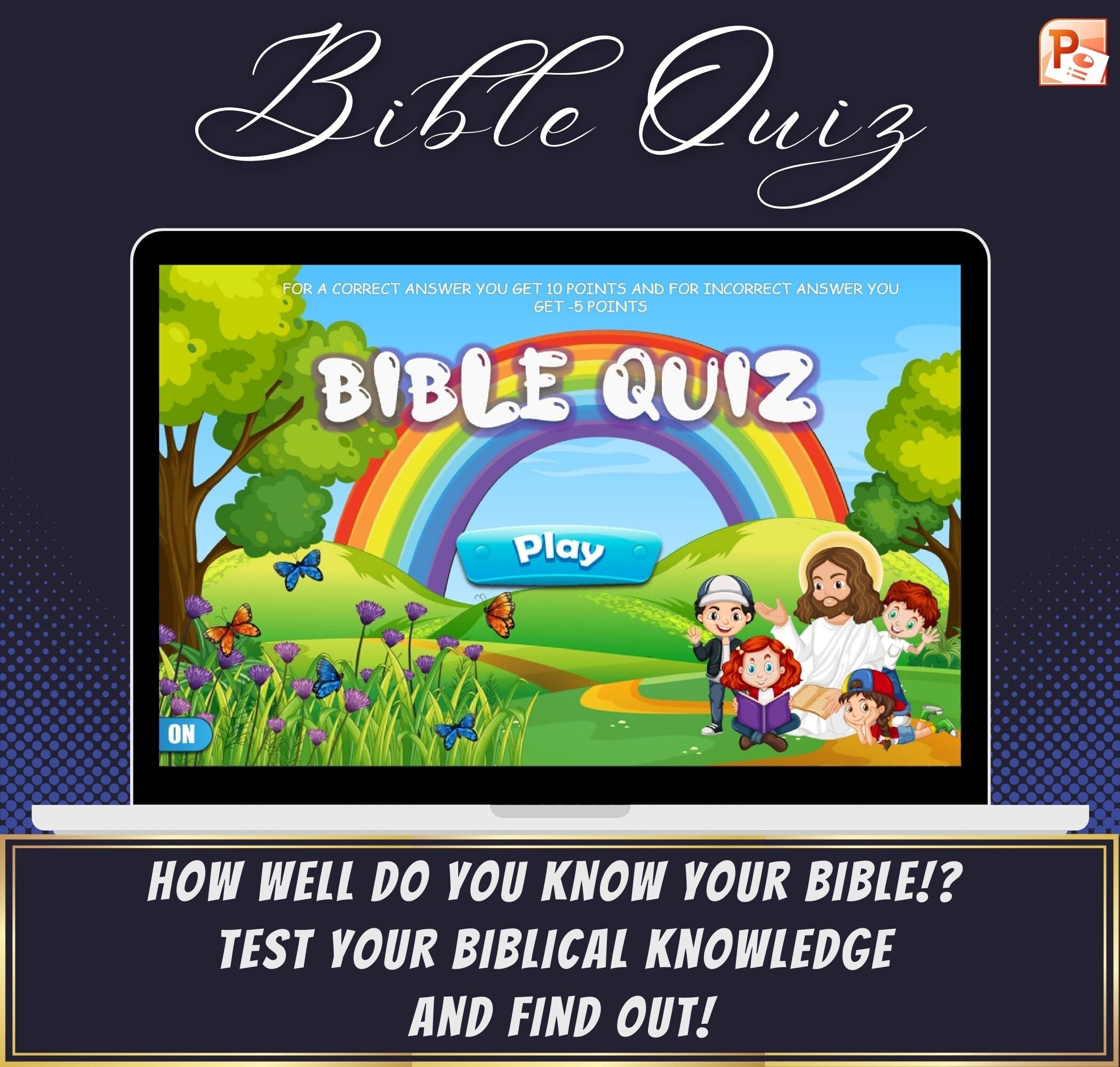 Bible Quiz Game: Virtual PowerPoint Trivia (Customizable)