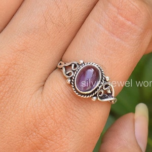 Purple Amethyst 925 Sterling Silver Oval Ring Gemstone Statement Ring Dainty Handmade Silver Jewelry