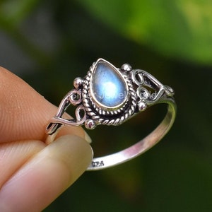 Natural Blue Labradorite 925 Silver Ring Handmade Gemstone Jewelry Gift For Mom