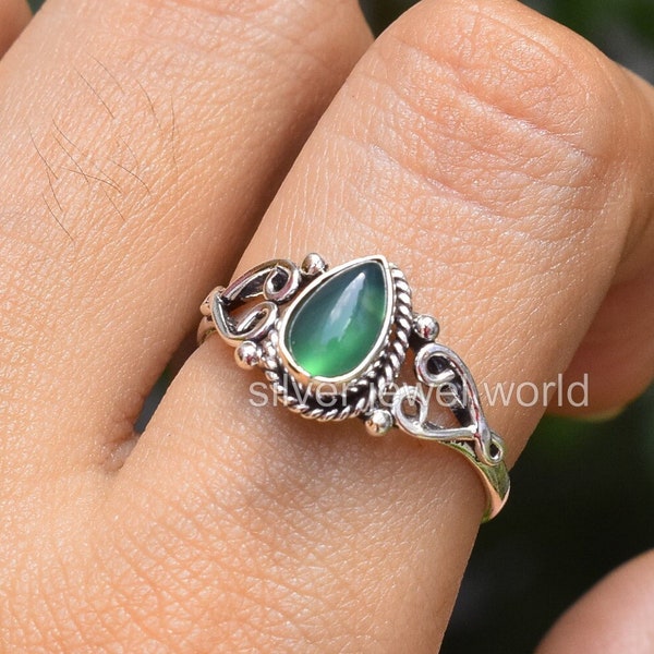 Green Onyx 925 Sterling Silver Teardrop Ring For Women