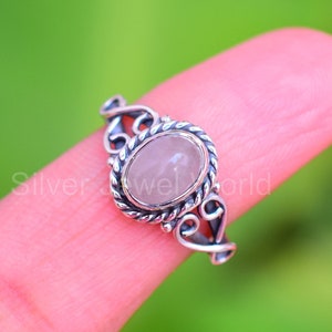 Pink Rose Quartz Gemston 925 Sterling Silver Oval Shape Handmade Ring, Gift For Her Gift for mom