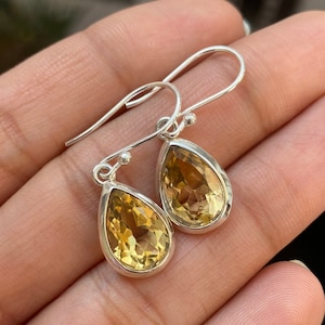 Yellow Citrine 925 Silver Earrings Gemstone Yellow Drop & Dangle Earrings 925 Sterling Silver Jewelry Anniversary Gift Valentine Day Gift