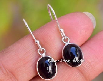 Boucles d'oreilles pendantes ovales en argent 925 avec pierres précieuses en onyx noir