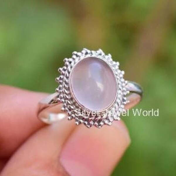 Pink Rose Quartz 925 Silver Ring, Gemstone Ring, Pink Statement Ring, 925 Sterling Silver Jewelry, Wedding Gift, Ring For Best Friend