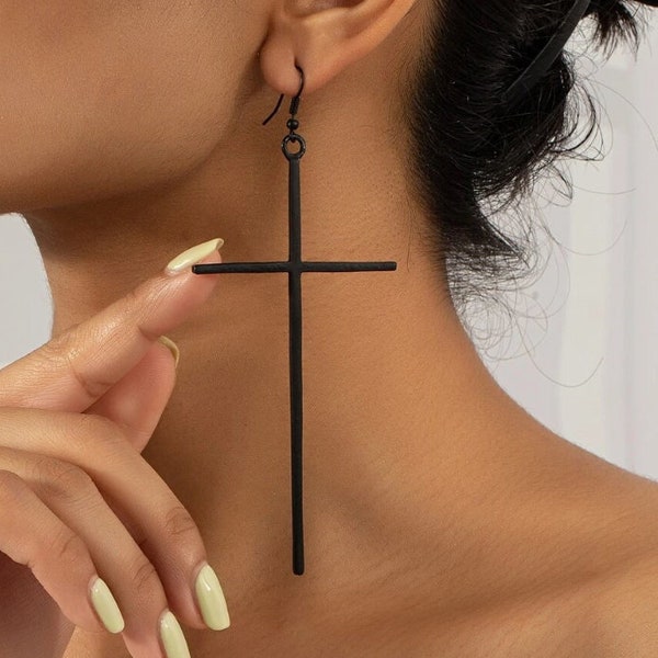 Cross Gold Earrings, Big Statement 18k Gold Handmade Earrings, Style Statement For Women, Gold Chunky Earrings, Christmas Halloween Gift