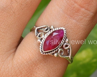 Ruby 925 Silver Marquise Shape Handmade Gemstone  Ring