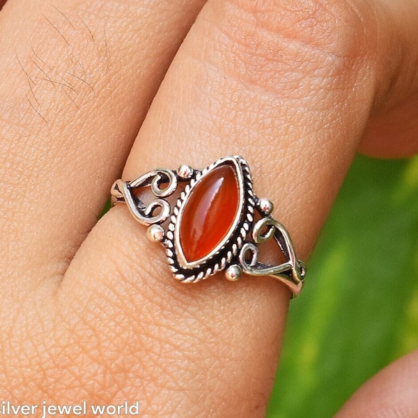 Red Carnelian 925 Silver Ring Gemstone Ring Handmade Statement Ring 925 Sterling Silver Jewelry Wedding Gift Ring For Bridesmaids