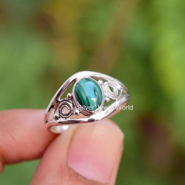 Green Malachite 925 Silver Ring, Gemstone Ring, Brown Statement Ring, 925 Sterling Silver Jewelry, Wedding Gift, Ring For Wife