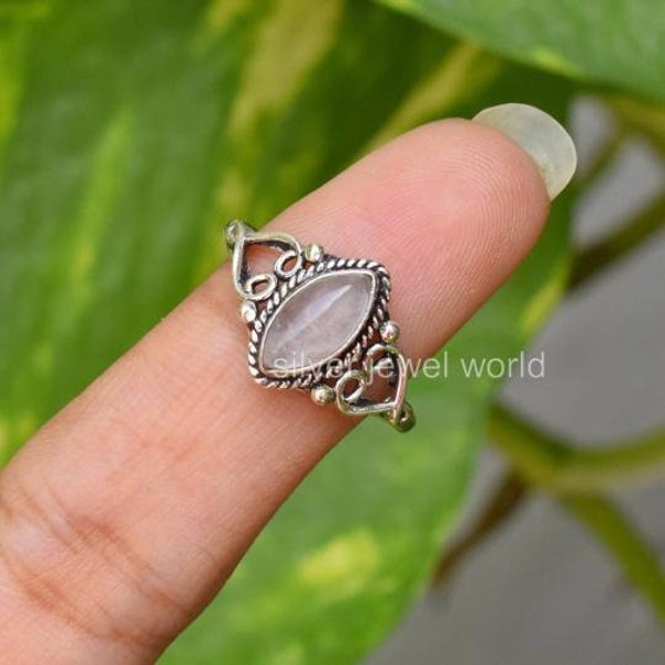 100% Natural Rose Quartz Boho Ring, Gemstone Ring, Pink Statement Ring, 925 Sterling Silver Jewelry, Wedding Gift, Ring For Best Friend
