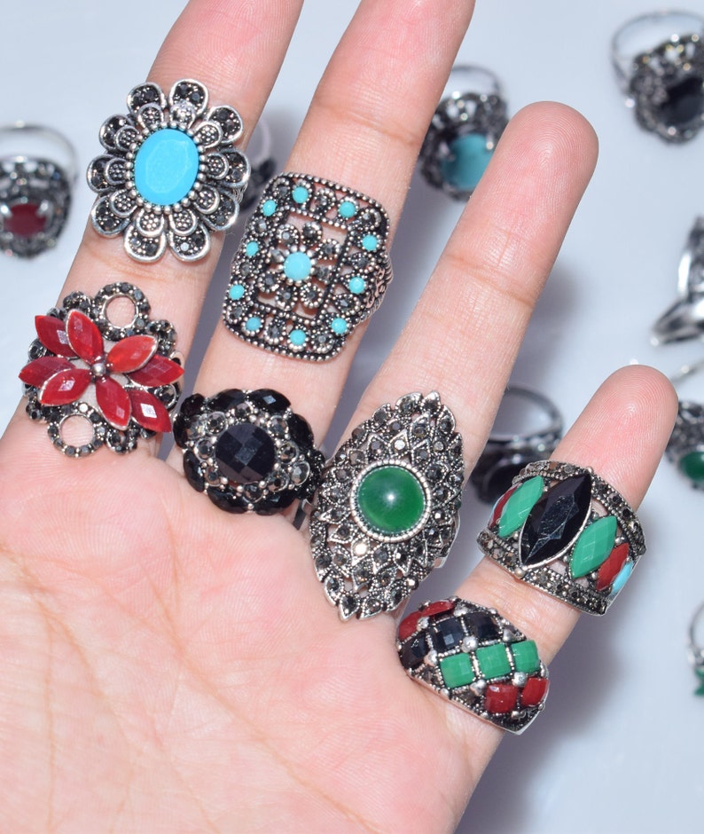 100 Pcs Wholesale Rings Lot Mix Gemstone Fashion Rings for Etsy
