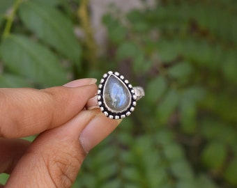 100% Genuine Labradorite Ring, Gemstone Ring, Blue Statement Ring, 925 Sterling Silver Jewelry, Anniversary Gift, Ring For Her