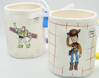 Buzz Lightyear and Woody mug set by Rae Dunn | Woody and Buzz mugs | To infinity and Howdy mugs | Set of 2