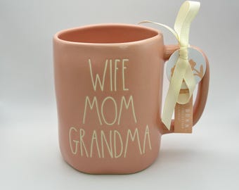 Pink matte Grandma coffee mug by Rae Dunn | Mother's day mug with engraved WIFE Mom GRANDMA | Gift for Grandma