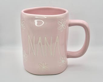 Pink NANA with adorned flower pattern coffee mug by Rae Dunn | Mother's day mug with engraved NANA