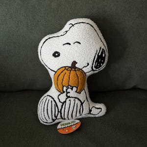 Peanuts Snoopy Fall Sherpa Throw Pillow | Decorative pillow | Collectible Snoopy Sherpa pillow | Fall Snoopy holding a pumpkin pillow
