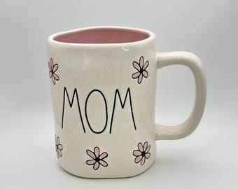 MOM with pink daisies coffee mug by Rae Dunn | Mother's day mug