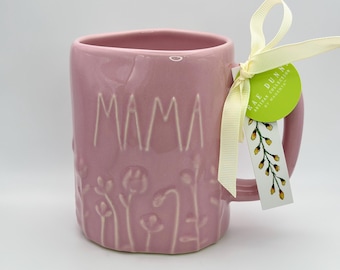 Pink adorned MAMA with flowers coffee mug by Rae Dunn | Mother's day mug with raised MAMA and flowers