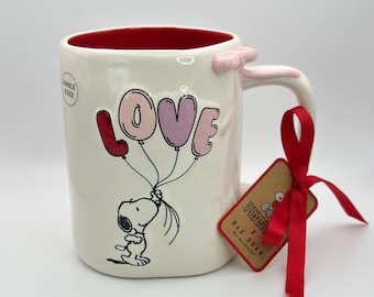 Snoopy holding Love balloons Valentine's mug by Rae Dunn |  Galentine's mug with sculpted bow